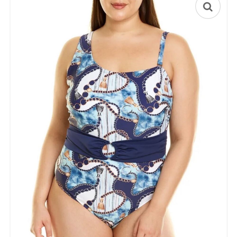 LYSA Sonia One-Shoulder One-Piece Blue Rope Print Swimsuit. Size 3X.